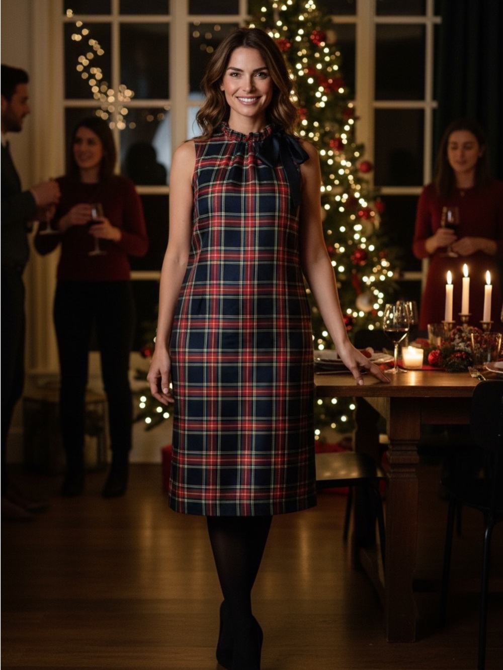 J. Crew Black Stewart Tartan Plaid Shift Dress with Bow